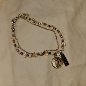 Delicate Gold Toned Beaded Charm Bracelet Says Kindness 8 Inches